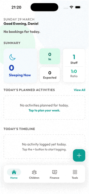 GIF: Navigating to the Children tab and tapping the + button