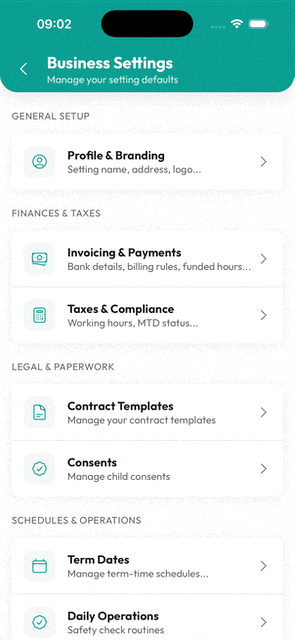 GIF: Generating a contract with pre-filled business defaults