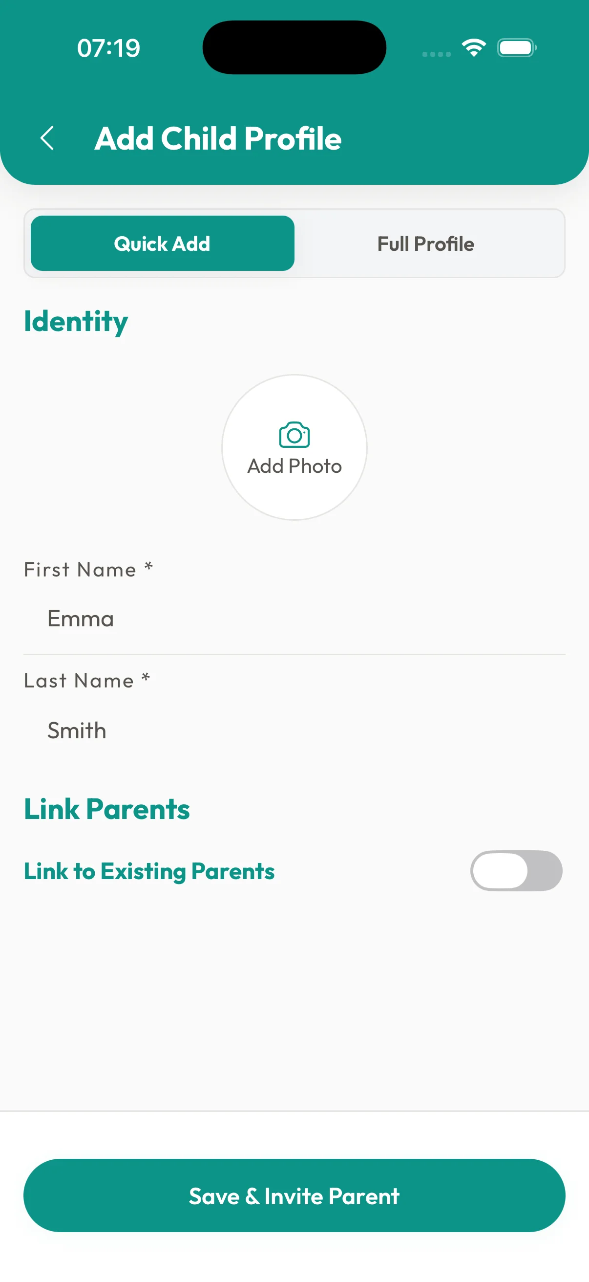 Add Child Form