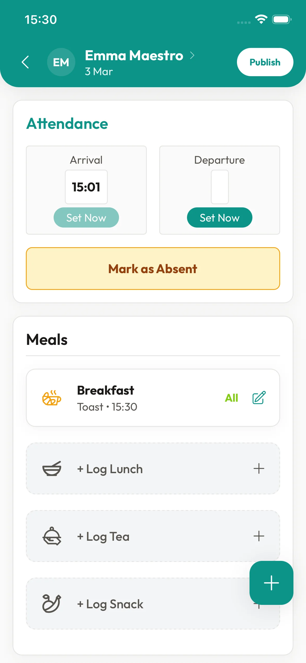 KinderStart Parent App Diary